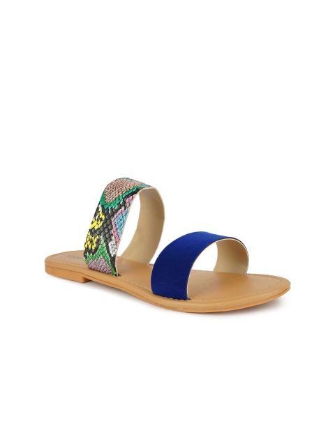 

STALK Women Blue Printed Open Toe Flats