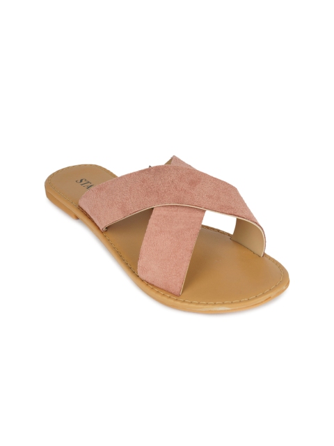 

STALK Women Pink Textured Open Toe Flats