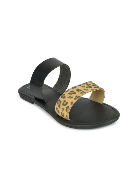 

STALK Women Black & Camel Brown Leopard Print Open Toe Flats