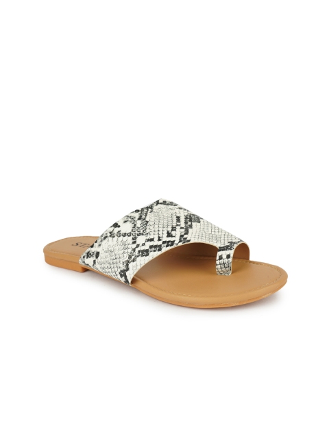 

STALK Women White & Black Printed One Toe Flats