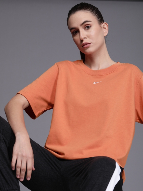 

Nike Women Orange Solid Round-Neck Pure Cotton Loose T-shirt