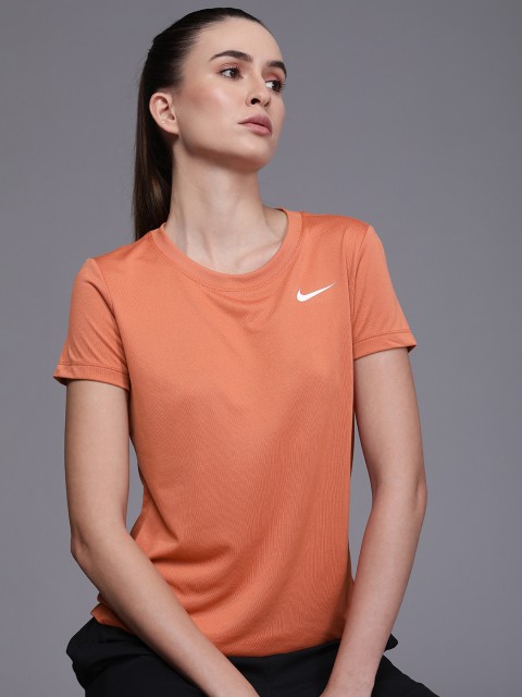 

Nike Women Orange Solid Round-Neck Loose Casual T-shirt