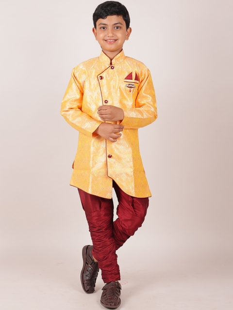 

Pothys Boys Peach And Red Jacquard Sherwani