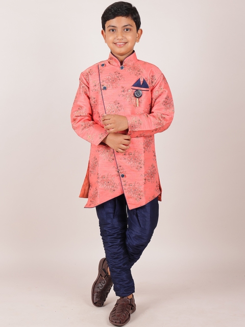 

Pothys Boys Pink & Navy Blue Printed Sherwani