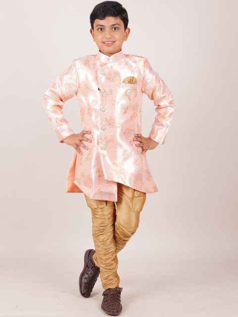 

Pothys Boys Peach And Brown Woven Design Sherwani