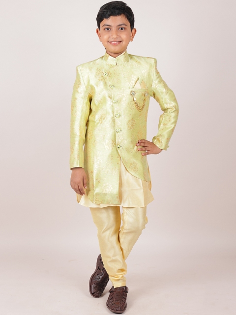 

Pothys Boys Green & Cream Jacquard Sherwani