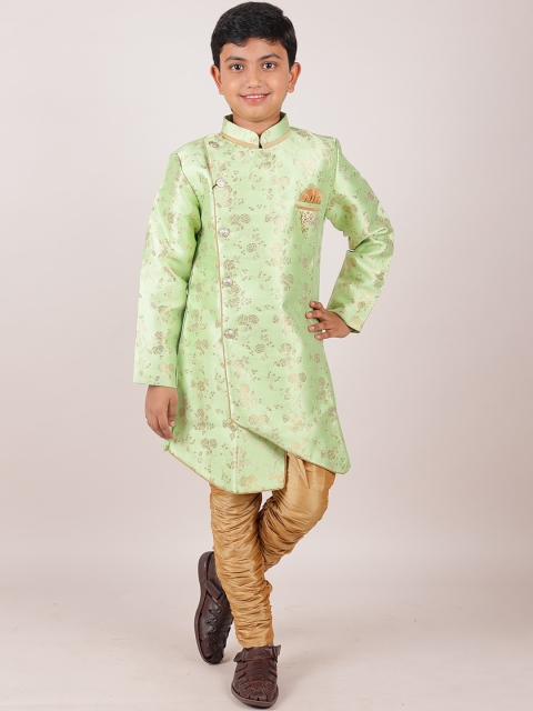 

Pothys Boys Green And Brown Woven Design Jacquard Sherwani