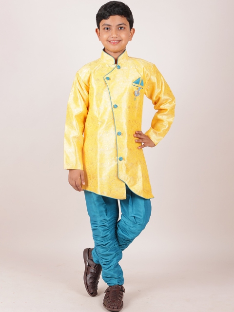 

Pothys Boys Yellow & Blue Woven Design Sherwani