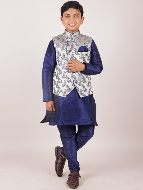 

Pothys Boys Grey & Blue Printed Jacquard Sherwani