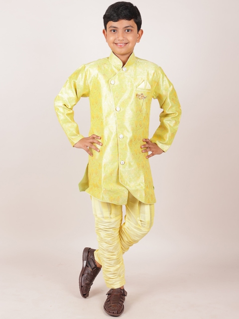 

Pothys Boys Yellow Woven Design Jacquard Sherwani