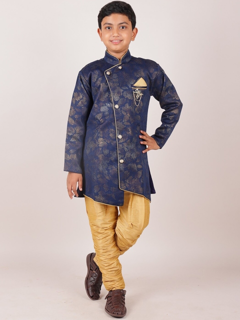 

Pothys Boys Navy Blue & Gold Jacquard Sherwani