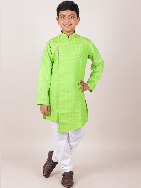 

Pothys Boys Green & White Woven Design Jacquard Sherwani