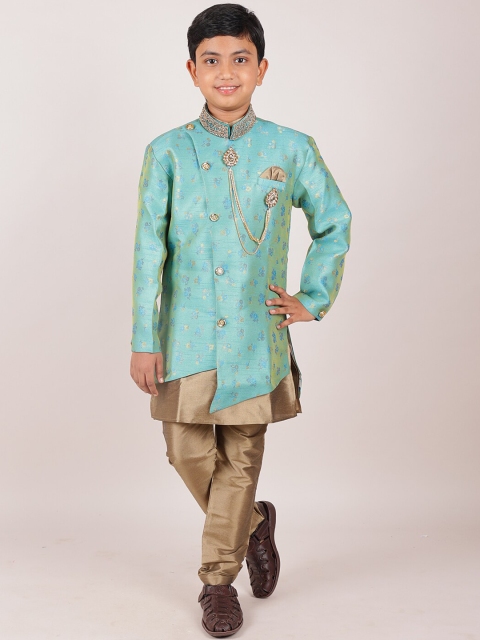 

Pothys Boys Green & Gold-Toned Woven Design Sherwani