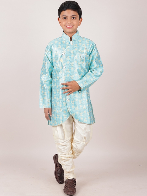 

Pothys Boys White & Blue Printed Jacquard Sherwani