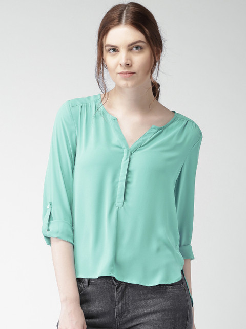 

Mast & Harbour Women Turquoise Blue Solid Shirt Style Top