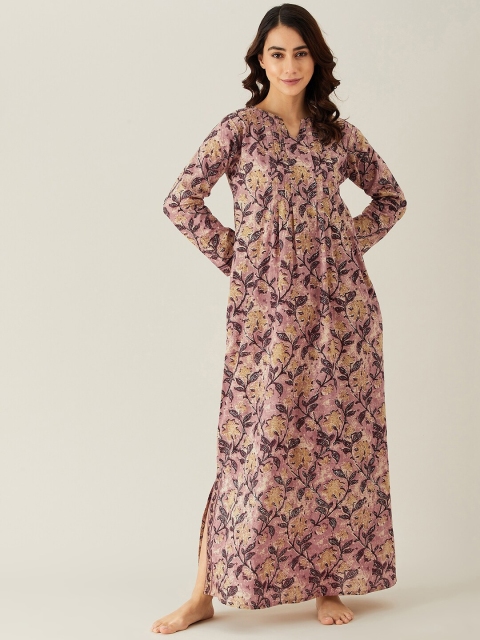 

The Kaftan Company Mauve Printed Pure Cotton Maxi Nightdress