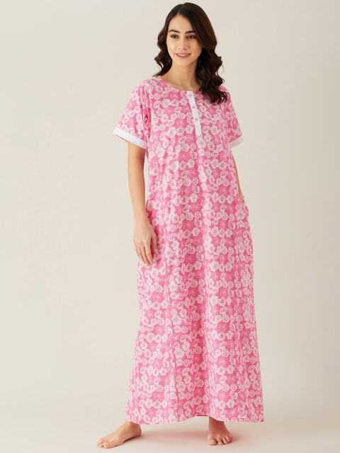 

The Kaftan Company Women Pink Floral Printed Nightdress