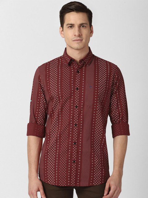

VAN HEUSEN DENIM LABS Men Maroon Slim Fit Printed Pure Cotton Casual Shirt