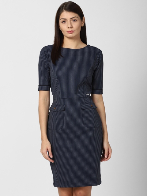 

Van Heusen Woman Navy Blue Striped Sheath Dress