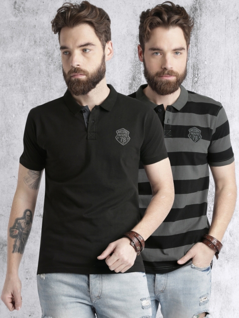 

Roadster Men Pack of 2 Polo Pure Cotton T-shirts, Black