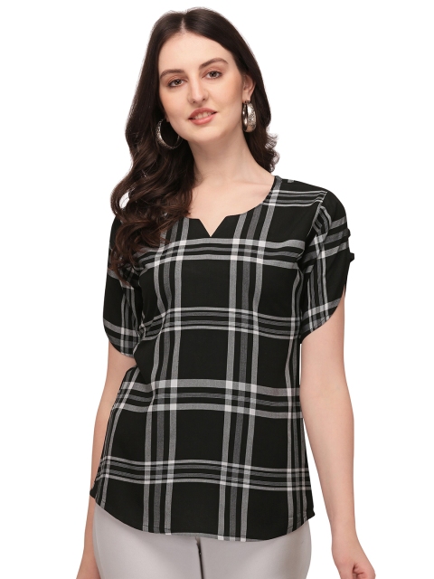 

VENISA Black Checked Block Print Top