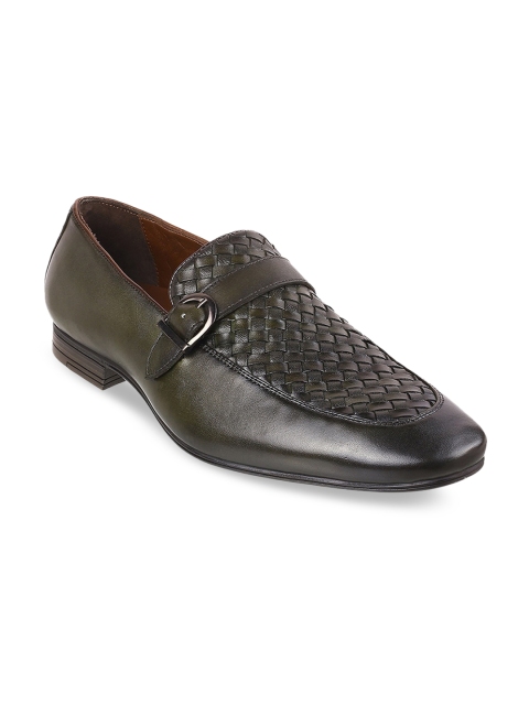 

J.FONTINI Men Olive Textured Leather Formal Loafers
