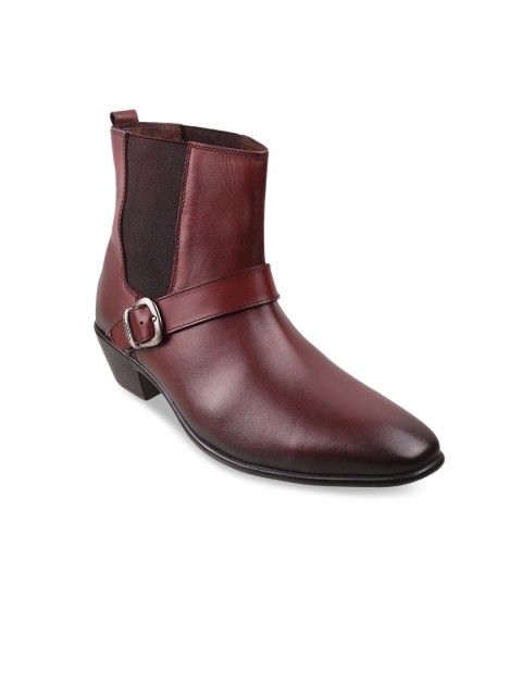 

Metro Men Maroon Solid Leather Formal Boots