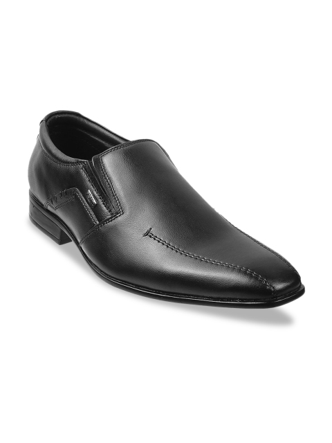 

Metro Men Black Solid Leather Formal Slip-Ons