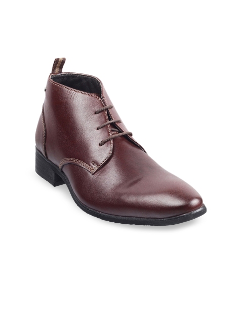 

DAVINCHI Men Brown Solid Leather Mid-Top Boots