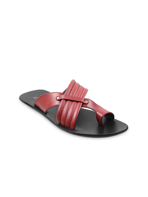 

DAVINCHI Men Red & Black Leather Comfort Sandals