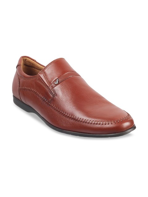 

DAVINCHI Men Tan-Brown Solid Leather Formal Slip-On Shoes