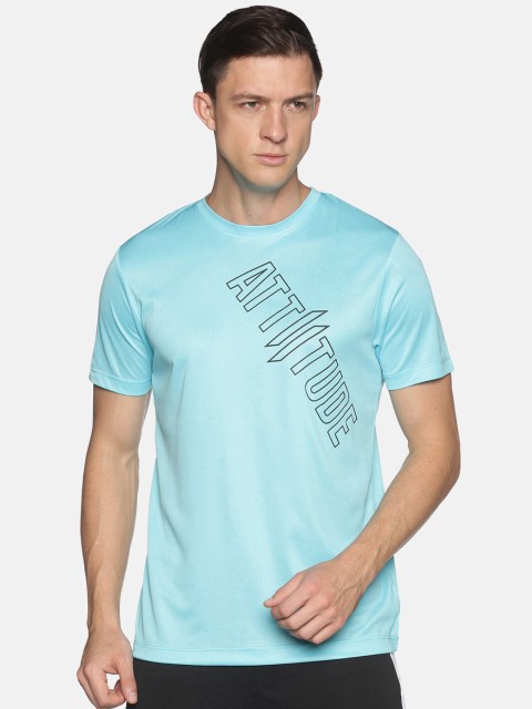 

ATTIITUDE Men Blue Typography Printed Extended Sleeves Raw Edge Slim Fit T-shirt