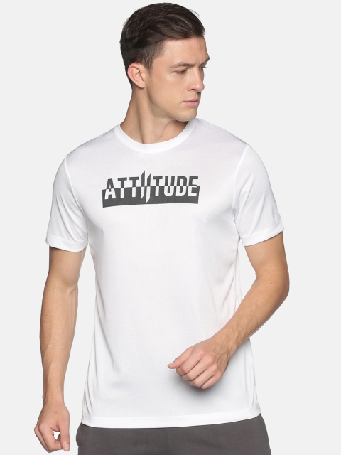 

ATTIITUDE Men White & Grey Printed Round Neck Slim Fit T-shirt