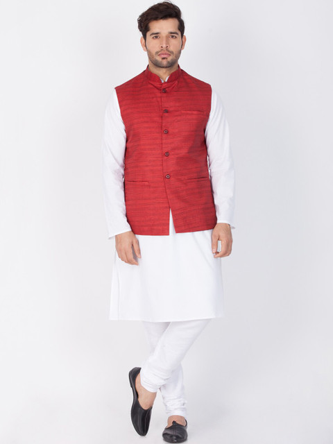 

VASTRAMAY Men White Pure Cotton Kurta with Churidar