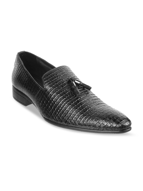 

Mochi Men Black Textured Leather Formal Slip-Ons