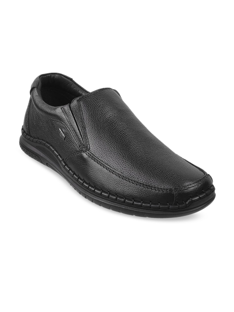 

Mochi Men Black Solid Leather Formal Slip Ons