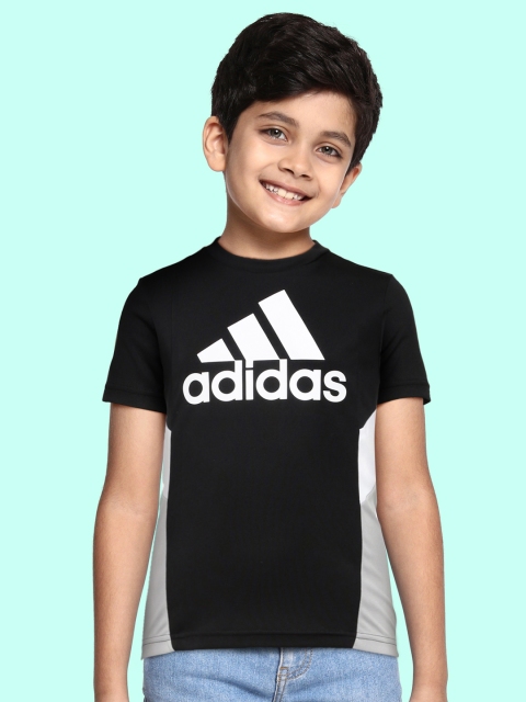 

ADIDAS Boys Black Brand Logo Printed T-shirt