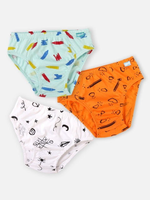 

You Got Plan B Boys Pack of 3 Printed Cotton Basic Briefs, Orange