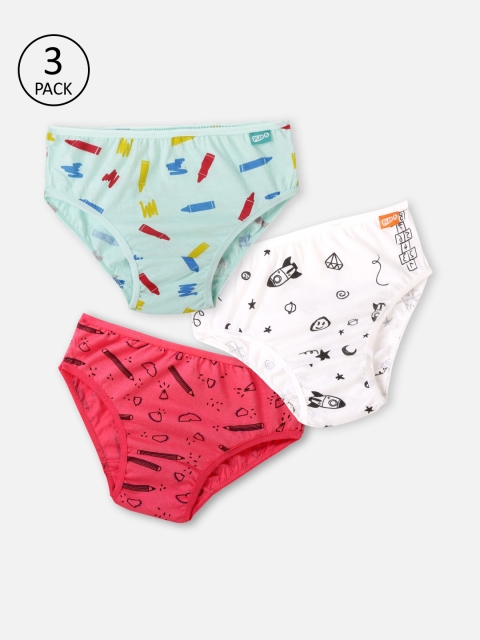 

You Got Plan B Boys Pack Of 3 Pink, White & Green Printed Pure Cotton Basic Briefs
