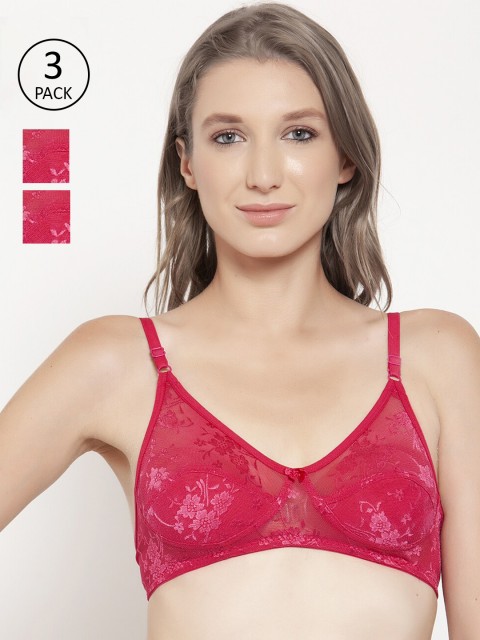 

Innocence Pack of 3 Lace Non padded Non Wired Bridal Cotton Bra, Magenta
