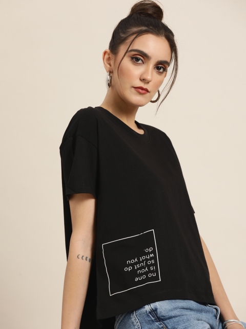 

Moda Rapido Women Black Pure Cotton T-shirt
