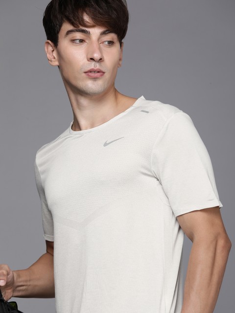 

Nike Men Grey Solid Dry Fit Running T-shirt