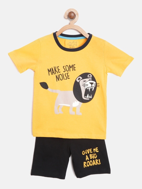 

Lazy Shark Boys Yellow & Black Printed T-shirt with Shorts