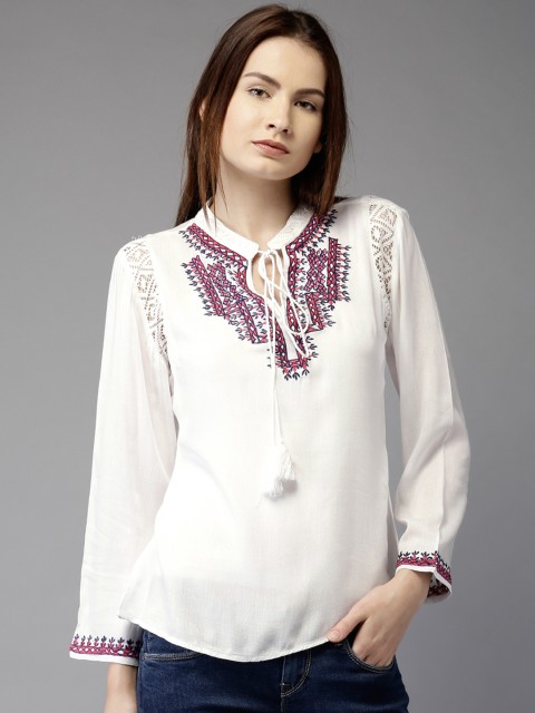 

Moda Rapido Women White Self-design Regular Top