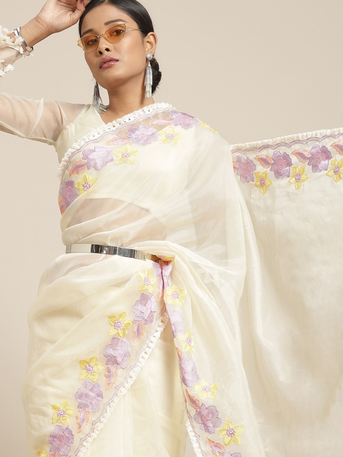

Tikhi Imli White & Lavender Floral Saree with Thread embroidery