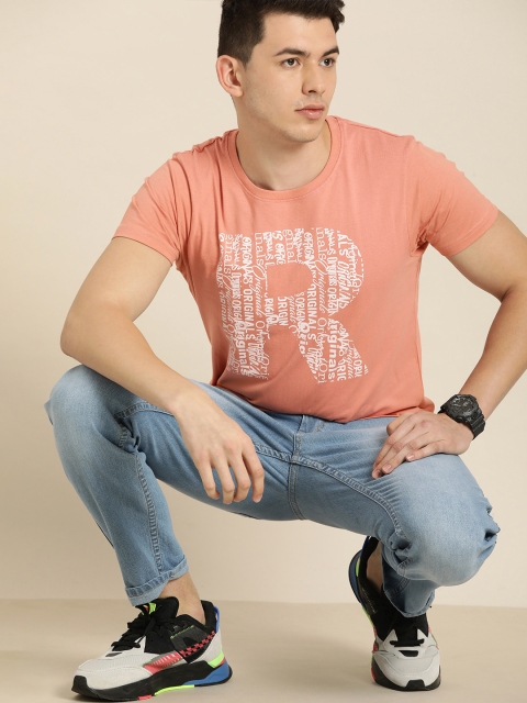 

Moda Rapido Men Peach-Coloured Graphic Printed Pure Cotton Casual T-shirt