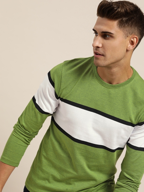 

Moda Rapido Men Green & White Colourblocked T-shirt