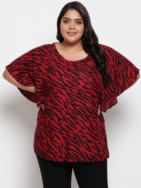 

Amydus Women Plus Size Red Animal Printed Flared Sleeved Top