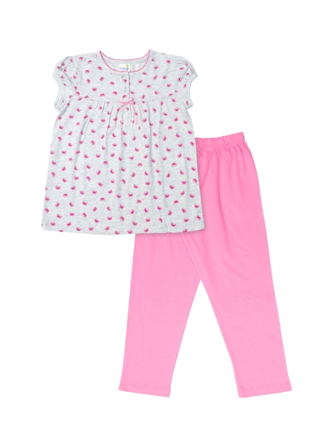 

Daffodils GIRLS WEAR Girls Pink & White Printed Pure Cotton Night suit