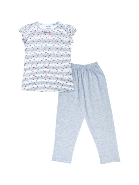 

Daffodils GIRLS WEAR Girls Grey Floral Printed Night Suit
